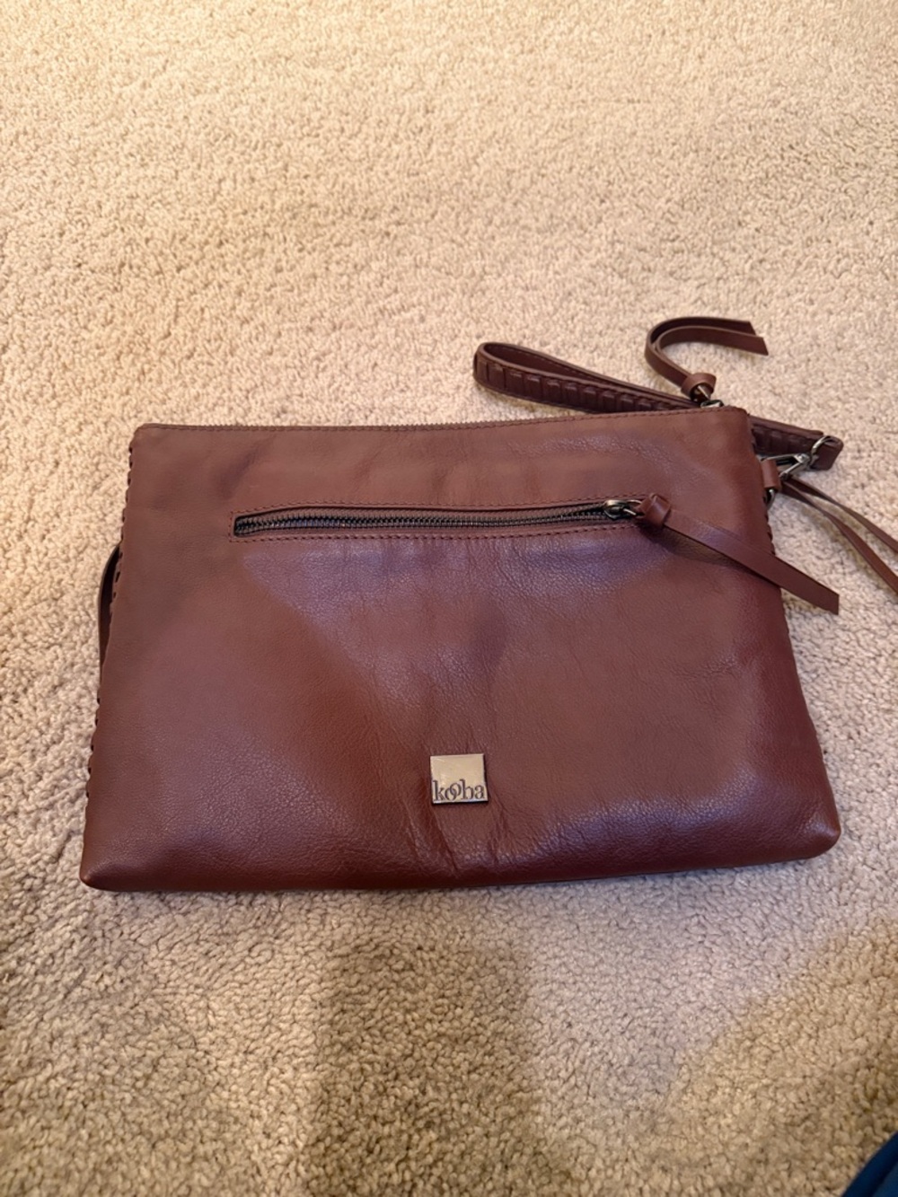 Kooba Veda Cognac Genuine Leather Oversized Wristlet/Clutch